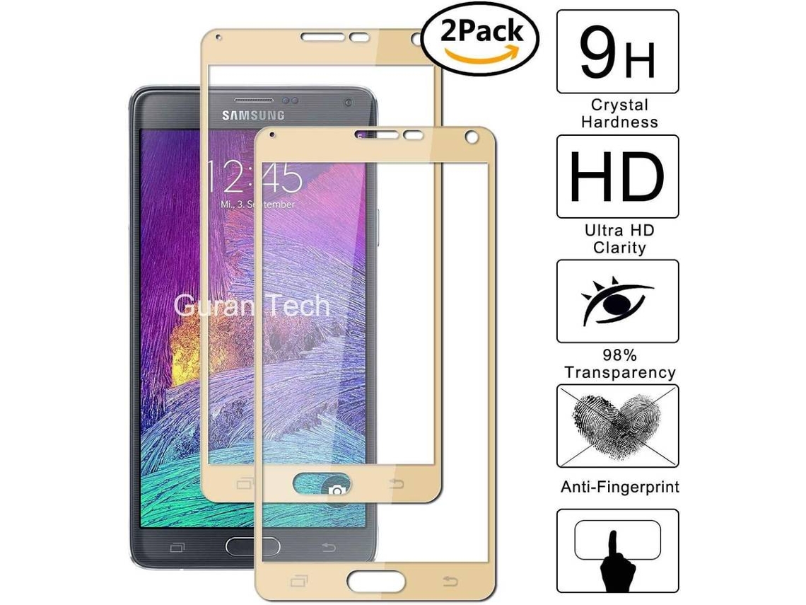 Protector Cristal Templado Samsung Galaxy Note 4 HONGWE. Cobertura Completa Dorado