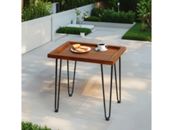 Mesa Centro Caoba Estampado Hojas Patas Hierro Lacado Salón Jardín Sofá