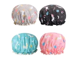 Gorros De Ducha De Dos Capas Para Mujer, Cascos Impermeables Reutilizables Con Unicornios (paquete De 4)
