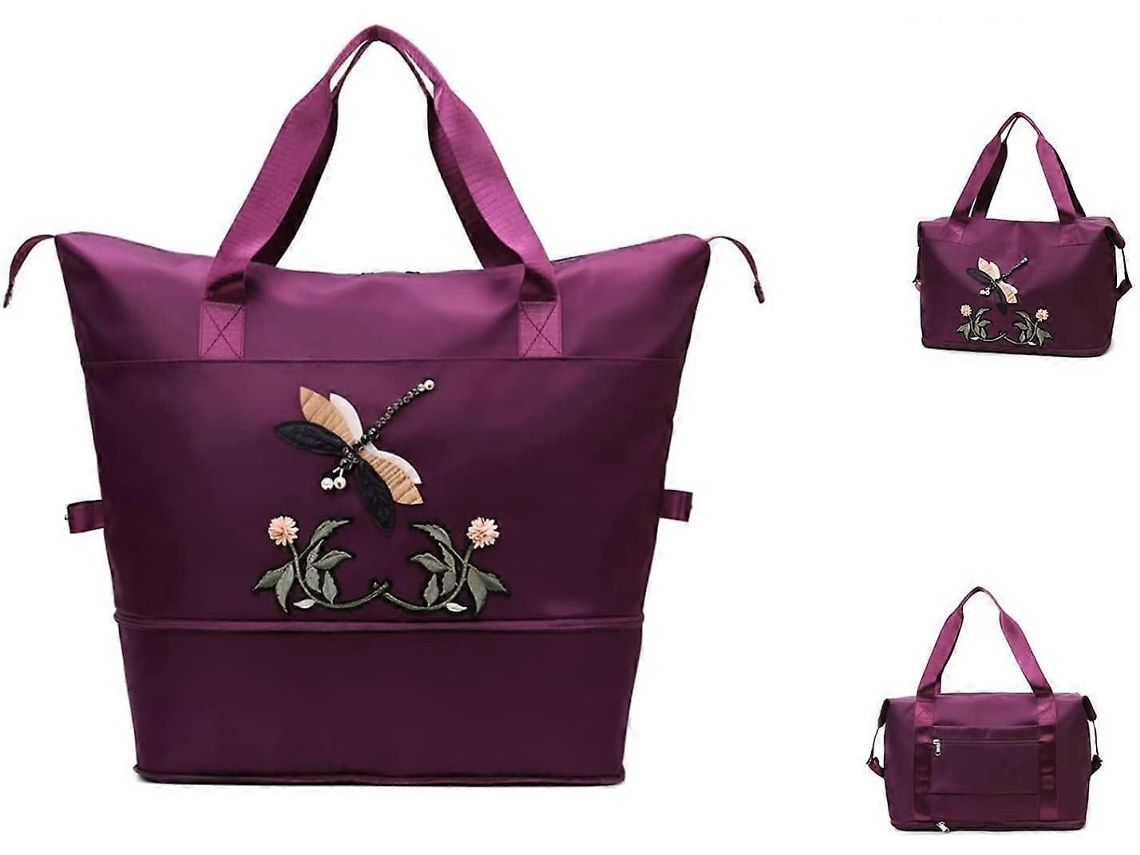 Bolsa de viaje portátil de gran capacidad, protectora e impermeable, de tela Oxford, ligera, para viajes, compras, gimnasio y deportes (GOKOCO morado)
