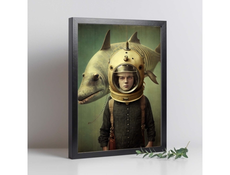 NACNIC Poster Tiburón Mascota En Estilo Surrealismo Cinematográfico Ilustraciones Y Grabados De Historieta Abstracta Y Artística A4 Marcos Negros