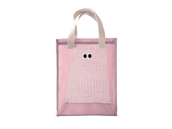 Cesta de baño portátil de malla rosa, ideal para viajar.