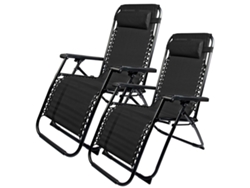Sillón reclinable plegable Klack Zero Gravity para playa, jardín y piscina, color negro (paquete de 2)
