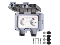 Toma Exterior Doble Ip66 Empotrada Con Interruptor Independiente Y Luz Indicadora Para Baño Jardín