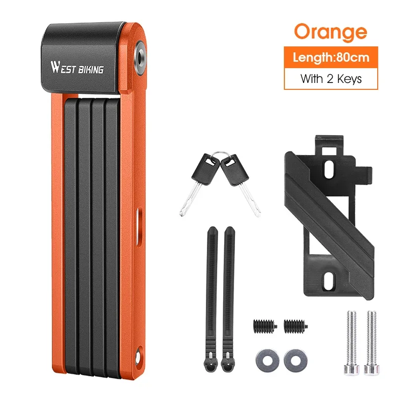 Candado plegable para bicicleta MDUG, portátil, seguro y antirrobo, apto para motocicletas y bicicletas eléctricas (80 cm, naranja)