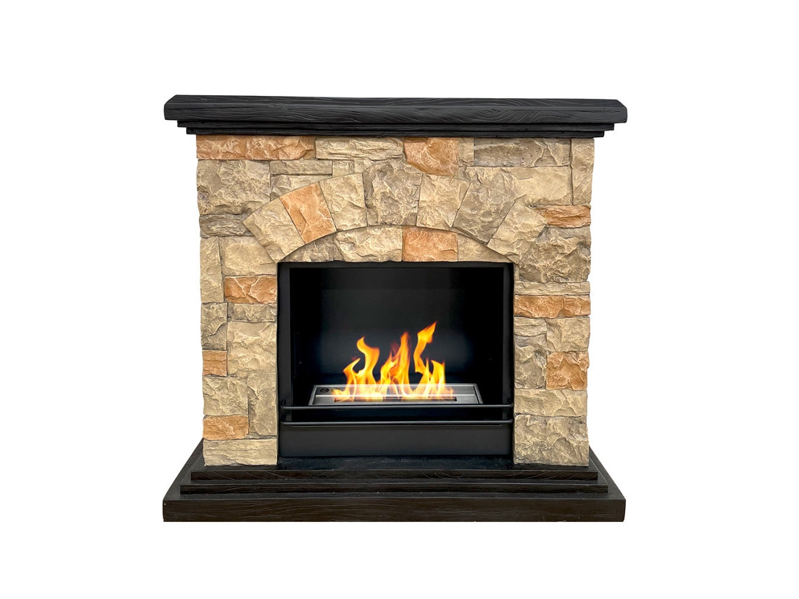 Chimenea de bioetanol Belluno, chimenea de suelo de bioetanol, efecto piedra artificial, 105 cm x 38 cm x 100 cm