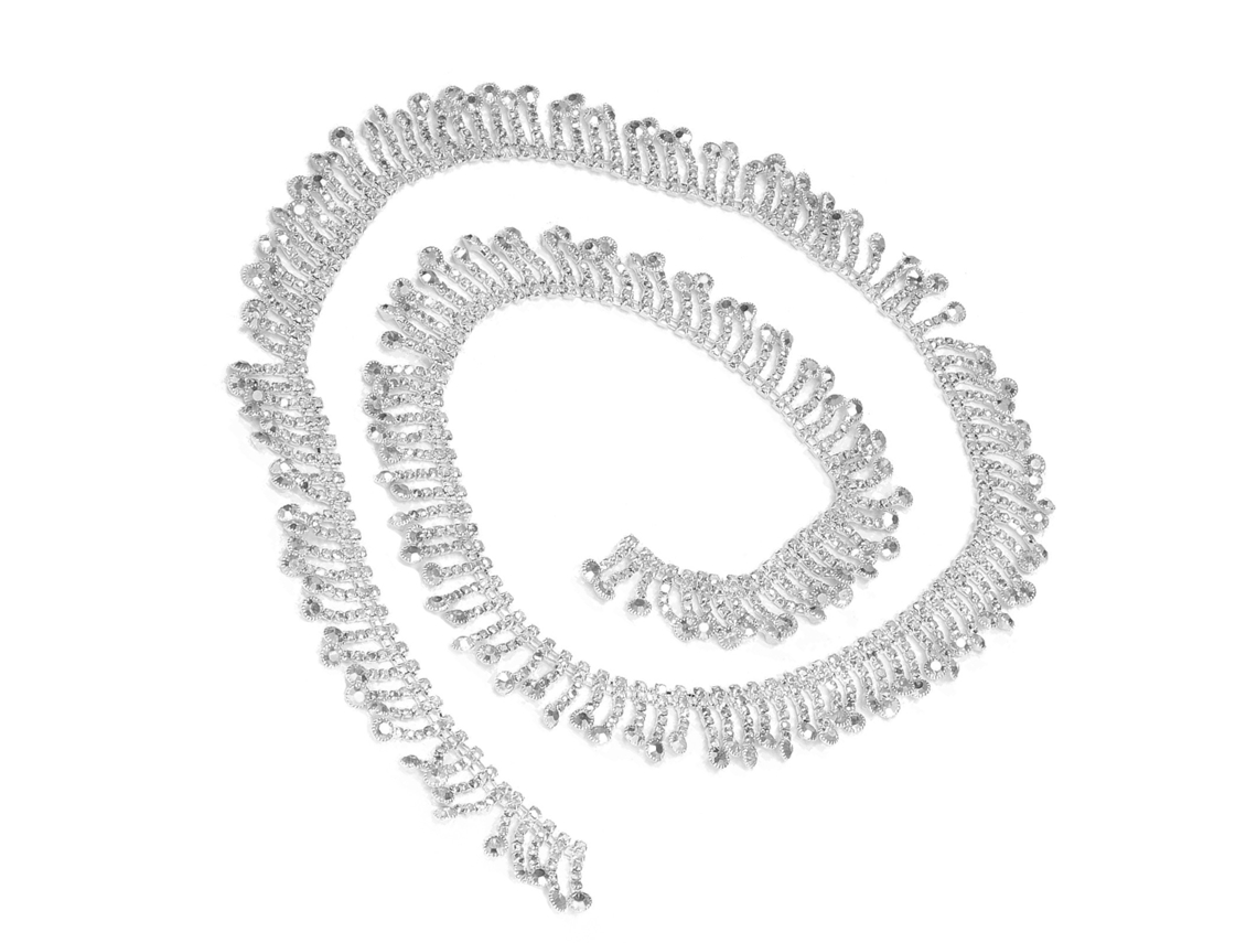 Cadena Con Borla Y Cristal De 2,2 Cm. Diseño De Moda. Decoración De Ropa. Hazlo Tú Mismo. Plata Y Blanco.