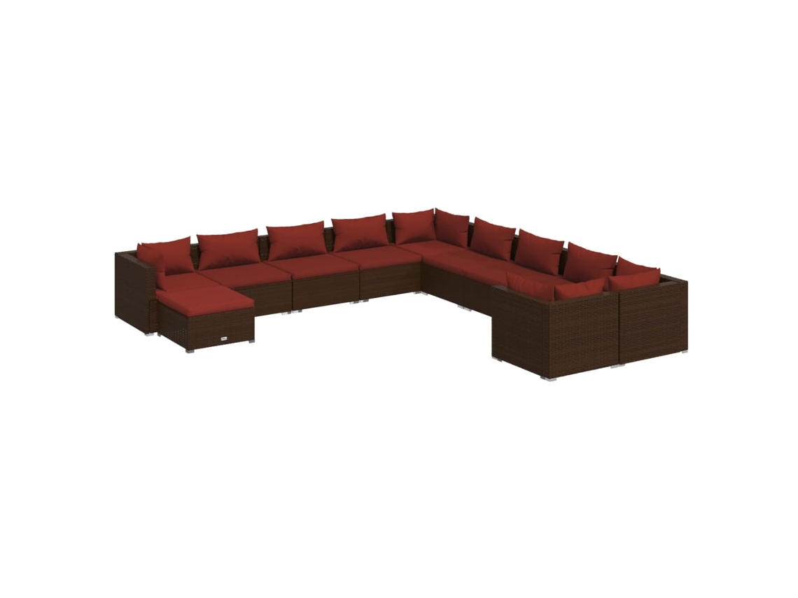 Maison Exclusive - Set Muebles De Jardín 11 Pzas Y Cojines Ratán Sintético Marrón