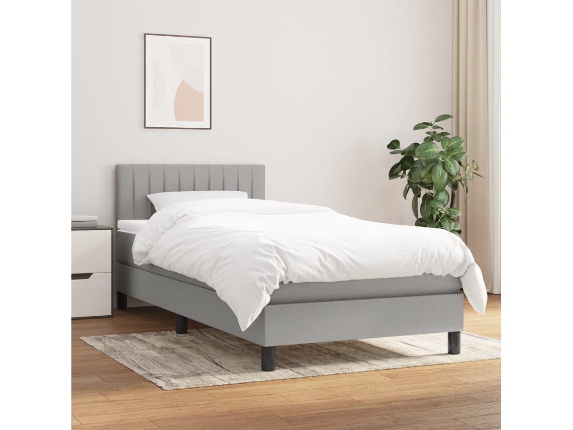 Cama box spring con colchón tela gris claro 100x200 cm