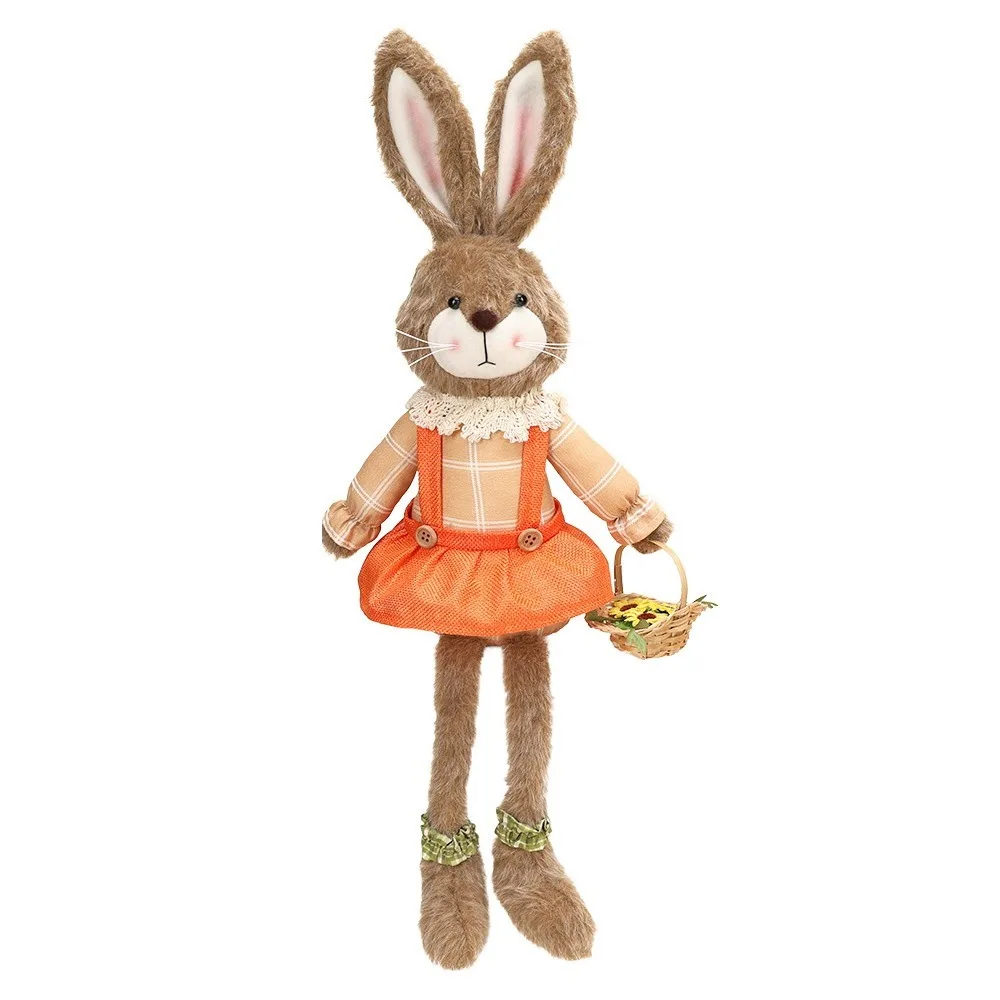Figura De Conejito De Pascua De Patas Largas (naranja), Linda Y Suave Figura De Conejito Hecha A Mano De Poliéster