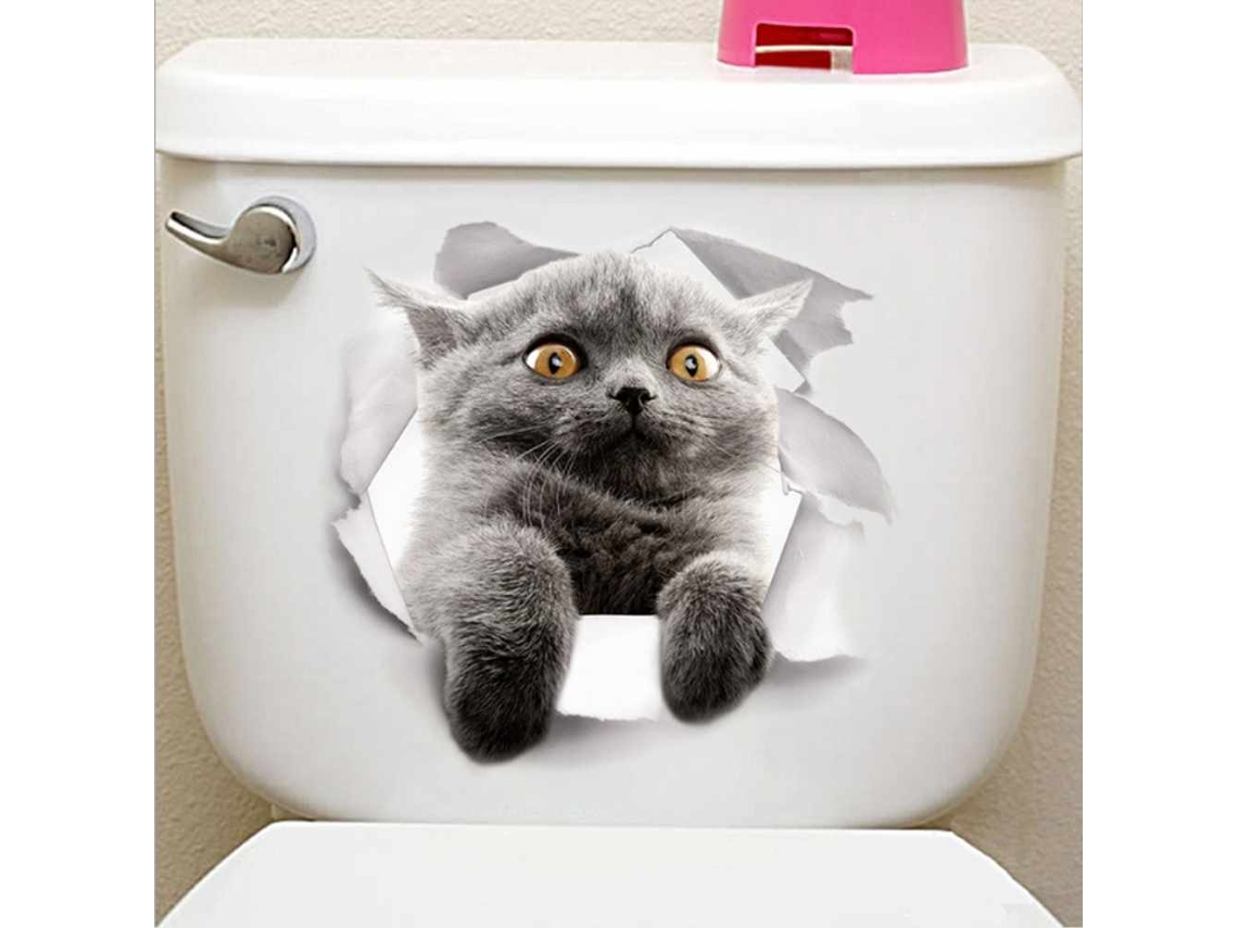 Preciosa pegatina de pared de PVC con diseño de gato para nevera y baño.