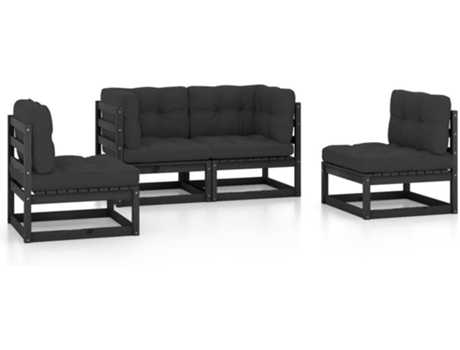Conjunto 4 de muebles de jardín VIDAXL y cojines madera pino maciza