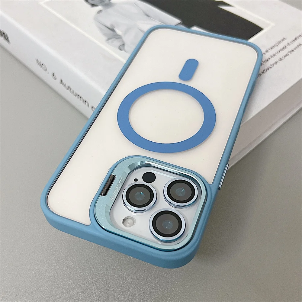 (iphone 14 Pro, Azul Claro) Funda Magnética A Prueba De Golpes, Compatible Con Magsafe, Con Protector De Lente De Cristal
