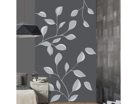 Mural de Pared PLAGE Murales Dibujo Japonés de Flor Gris con Pétalo Gris y Blanco en un Fondo Gris Oscuro 250 Cm X 150 Cm