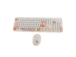 Combo De Teclado Y Ratón Inalámbricos Con Teclas Redondas Retro Y Ratón Óptico De 1600 Dpi, Color Beige.