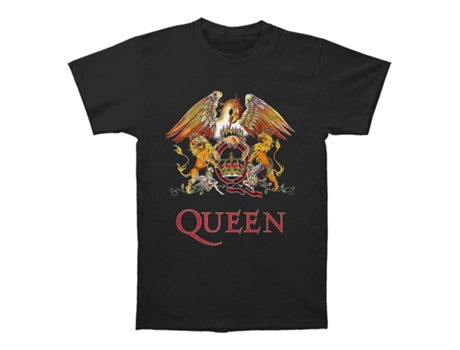 Camiseta ROCKINSTONE negra con escudo clásico de Queen (S)