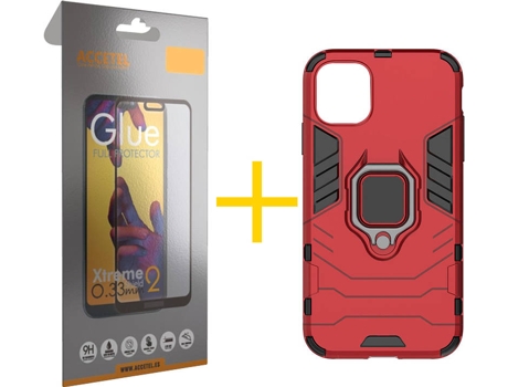 Kit Carcasa y Protector de Cristal Full iPhone 12 Pro Max Skyhe Anti-Choque Rojo