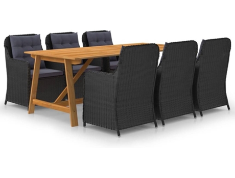 Conjunto 7 de comedor para jardín de VIDAXL negro