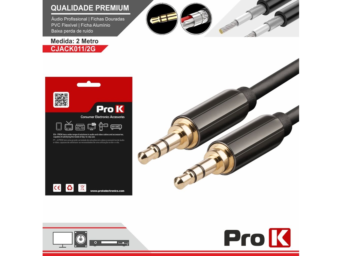 Cable Jack 3,5mm Macho / Jack 3,5mm Macho 2m St PRO K