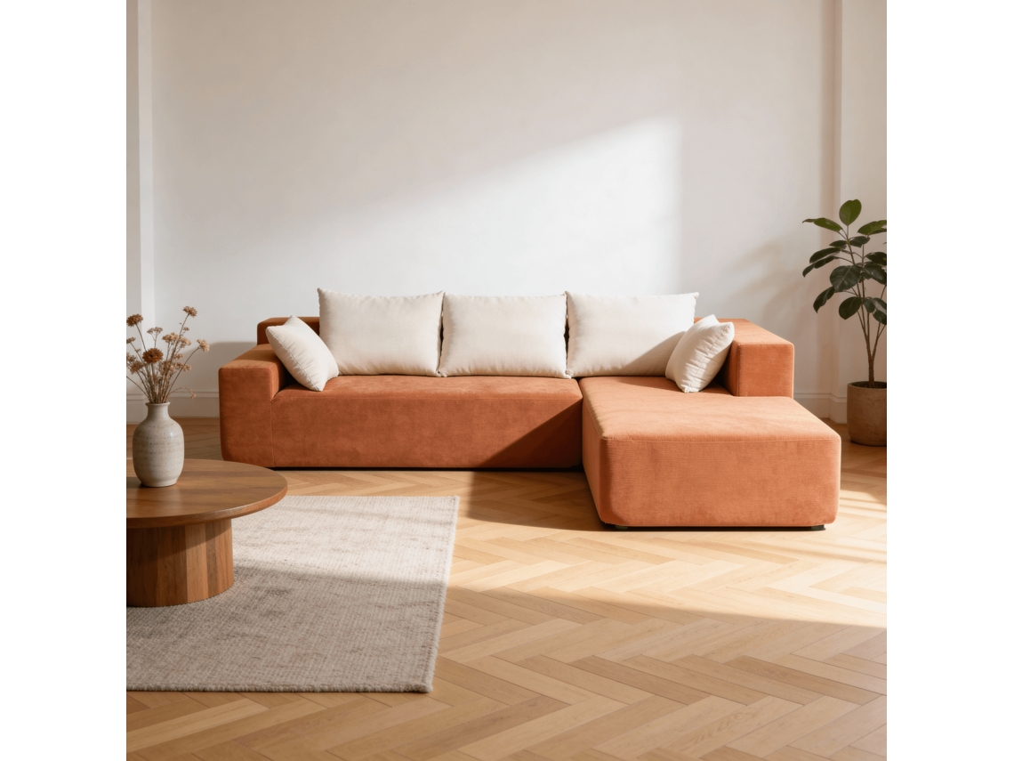Coco Living Sofá De Salón Luna 3 Plazas - Pana Acanalada - Naranja Blanco Derecha