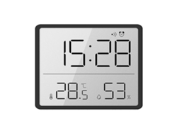 Reloj digital LCD negro con pantalla de temperatura y humedad 8218