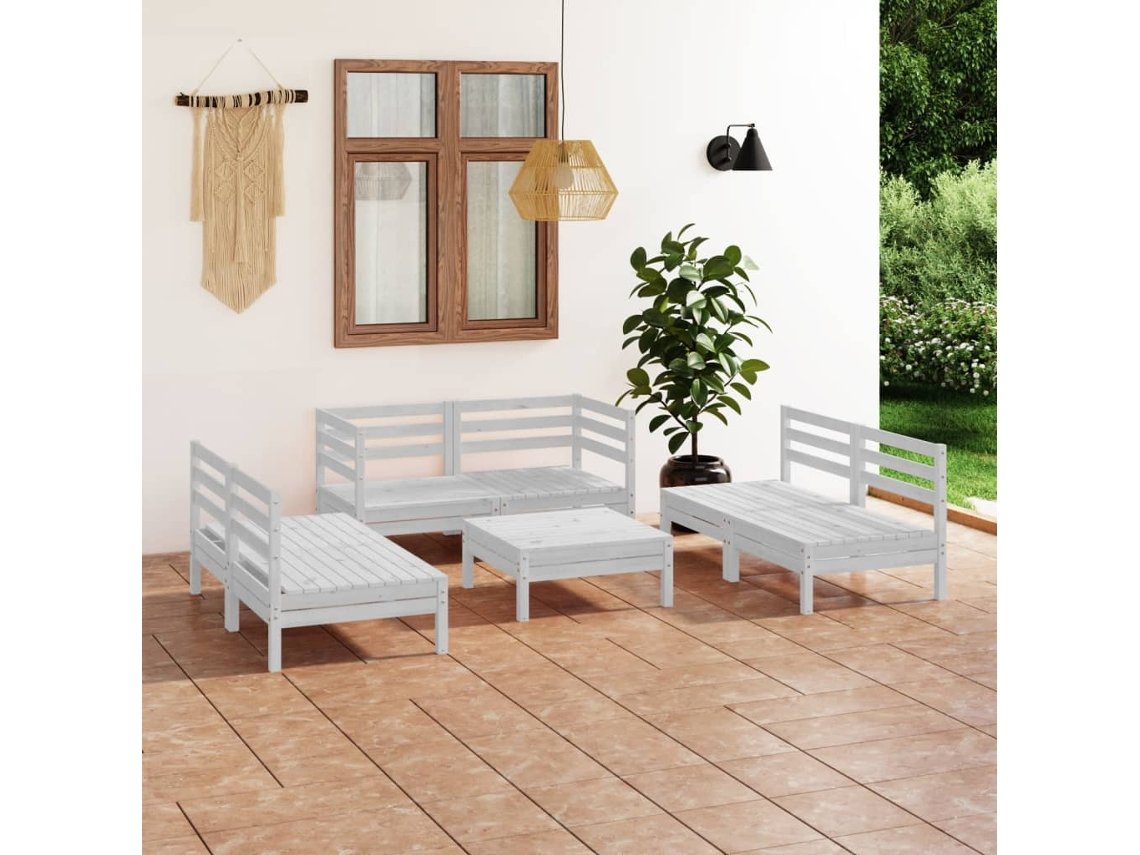 Conjunto de salón de jardín de 7 piezas de pino macizo blanco Dkd Home Decor