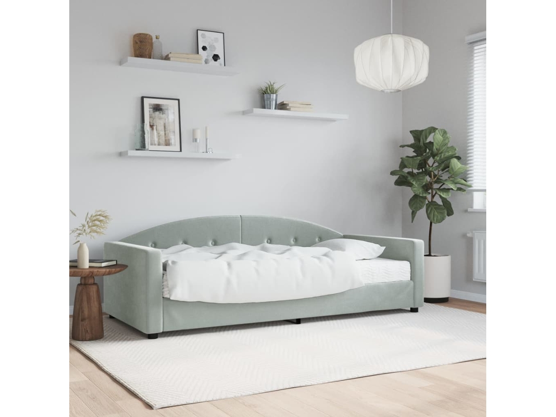 Sofá Cama Con Colchón Terciopelo Gris Claro 90x200 Cm