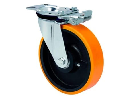 Rueda giratora placa mec.dir.4mm 10zvrmd150-hub hierro-poliur.naranja bolas ALEX