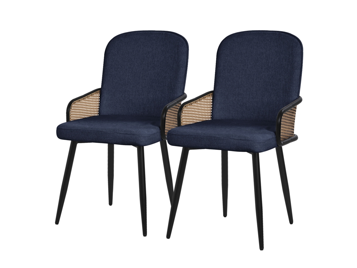 2x Sillas De Comedor Ml-design Azul Oscuro Con Respaldo, Reposabrazos Con Aspecto De Ratán