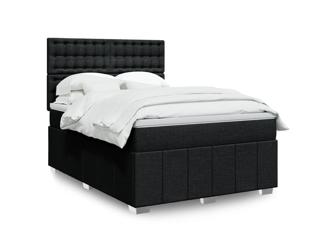 Cama Box Spring Con Colchón Tela Negro 160x200 Cm