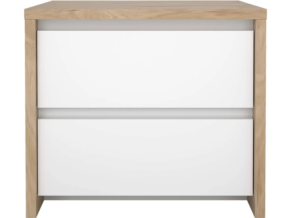 Mesita de Noche TVILUM Lamego 2 Cajones (Blanco y Roble - 51.6x48.1x45.4 cm)