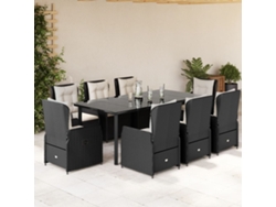 Juego de comedor de jardín de 9 piezas con cojines de mimbre negros de DKD Home Decor