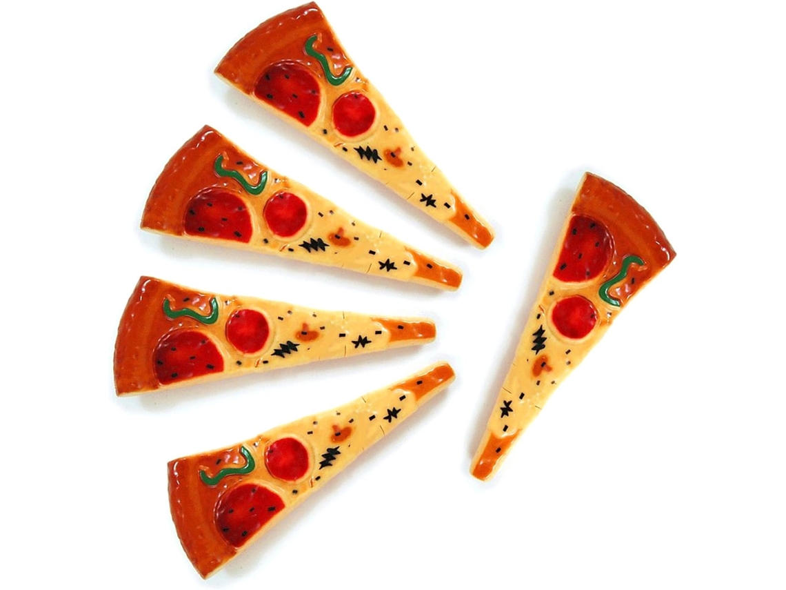 Juego De 5 Bolígrafos Con Forma De Pizza, Con Pegatina, De Color Negro Y Escritura Fluida.