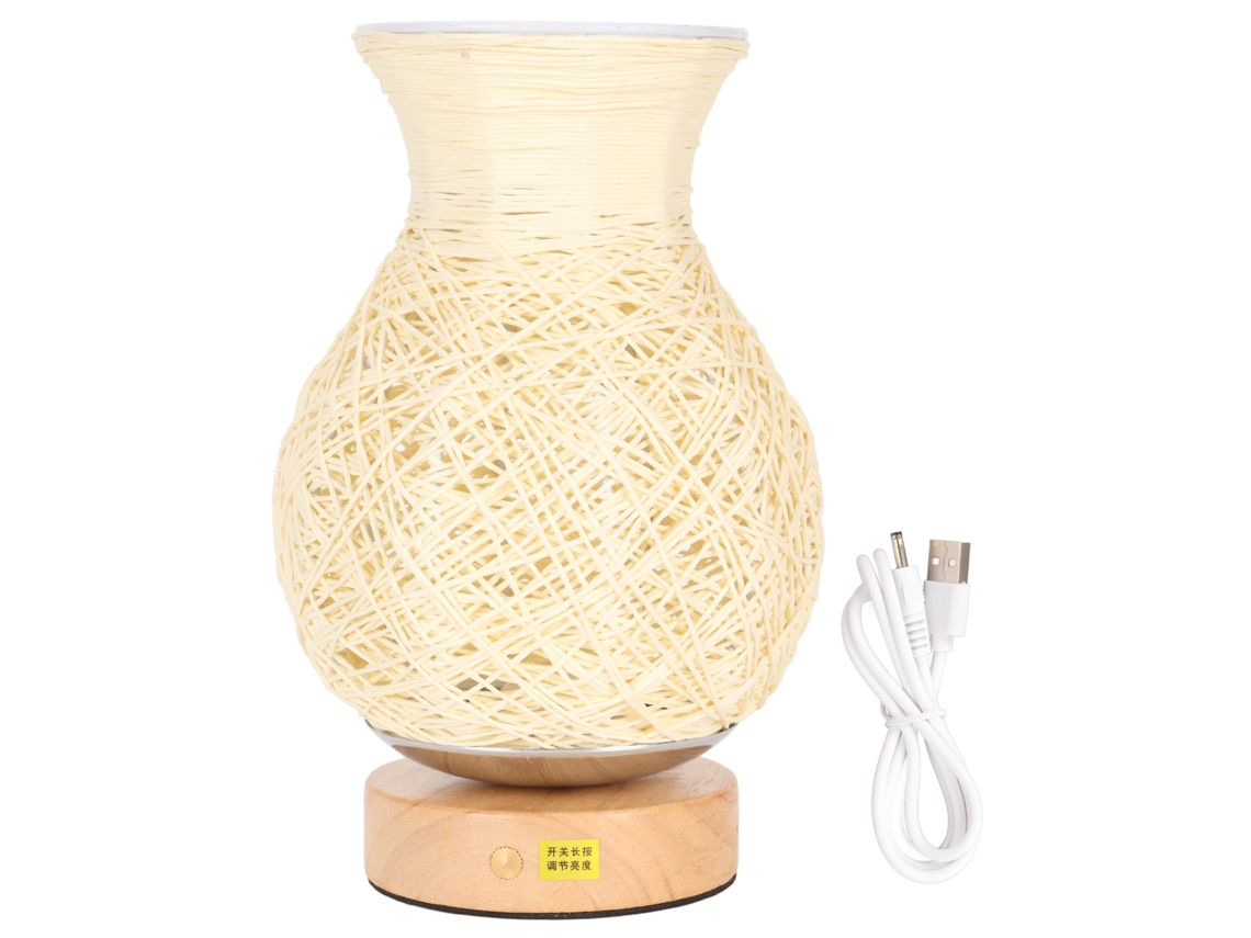 2026-lámpara De Mesa De Noche De Ratán Con Vaso Cargable Usb 1600mah Luz Cálida Regulable Led Para Hogar