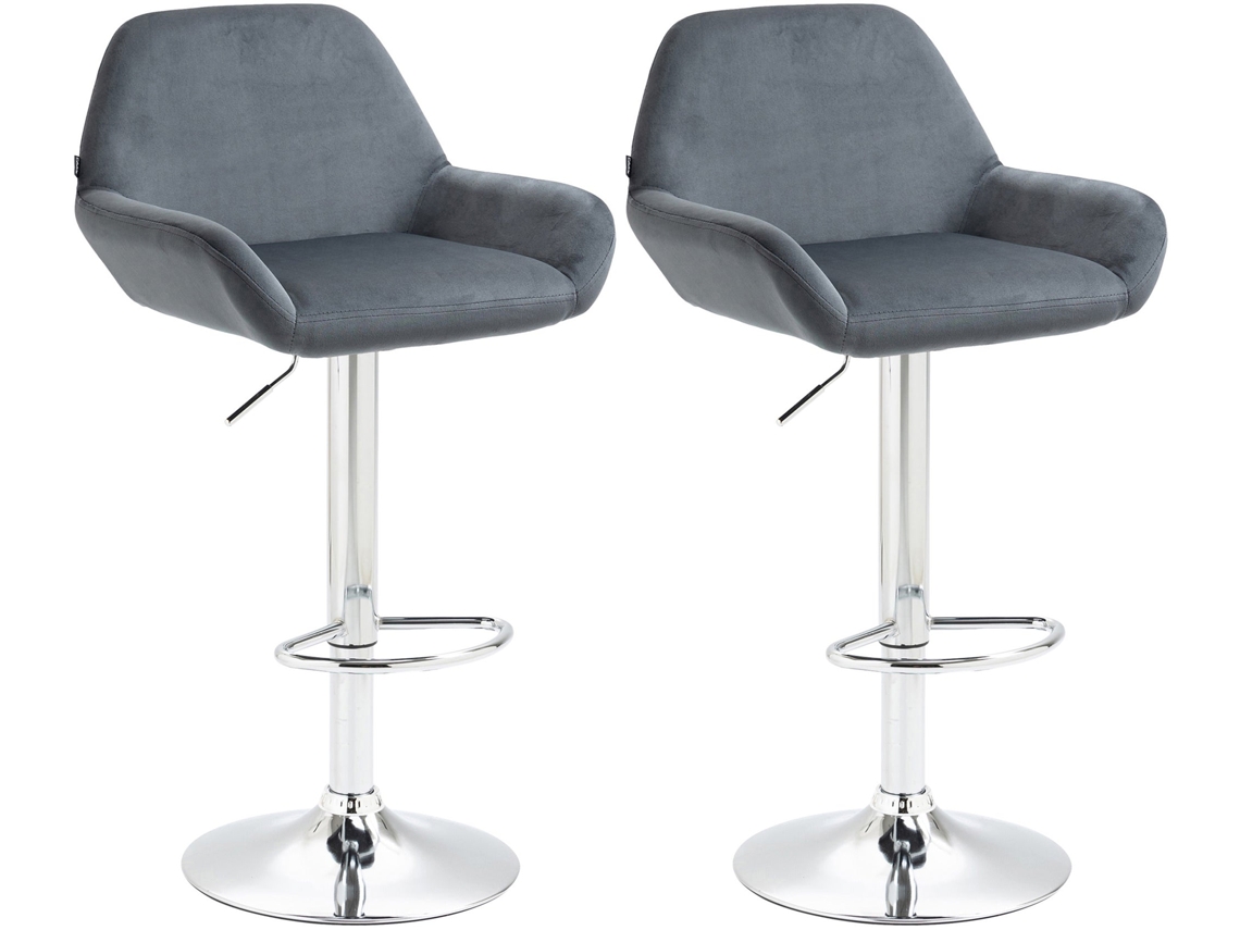 Juego de 2 taburetes de bar metálicos en forma de arco con reposapiés y asientos de terciopelo gris oscuro 10_0004031