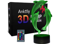 3D Dolphin Night Light LED Optical Illusion Night Light Kids Mesita de noche Lámpara de escritorio 16 colores y control remoto Regalos de cumpleaños y Navidad para niñas niños