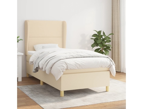 vidaXL Cama con somier y colchón 90x200 cm tela color crema