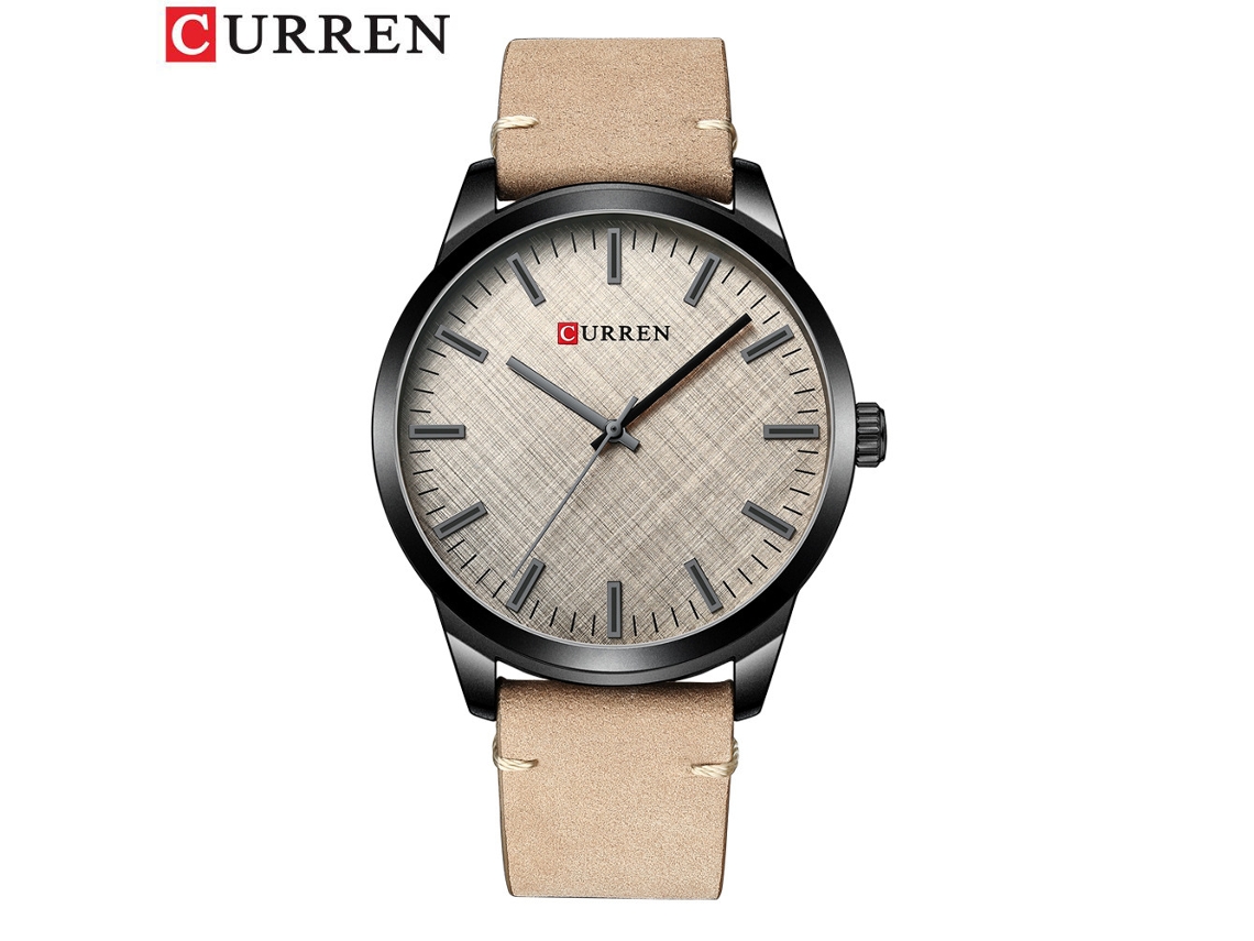 Reloj De Pulsera De Cuarzo Para Hombre (caqui) Con Esfera De Textura De Tela Sencilla Y Elegante, Correa De Cuero Y Correa De Cuero.