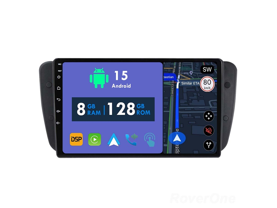 Coche Radio Android Auto Autoradio 8GB RAM 128G ROM CarPlay Navegación GPS Pantalla Táctil RoverOne para Seat Ibiza 6J IV 4 2008 - 2015 