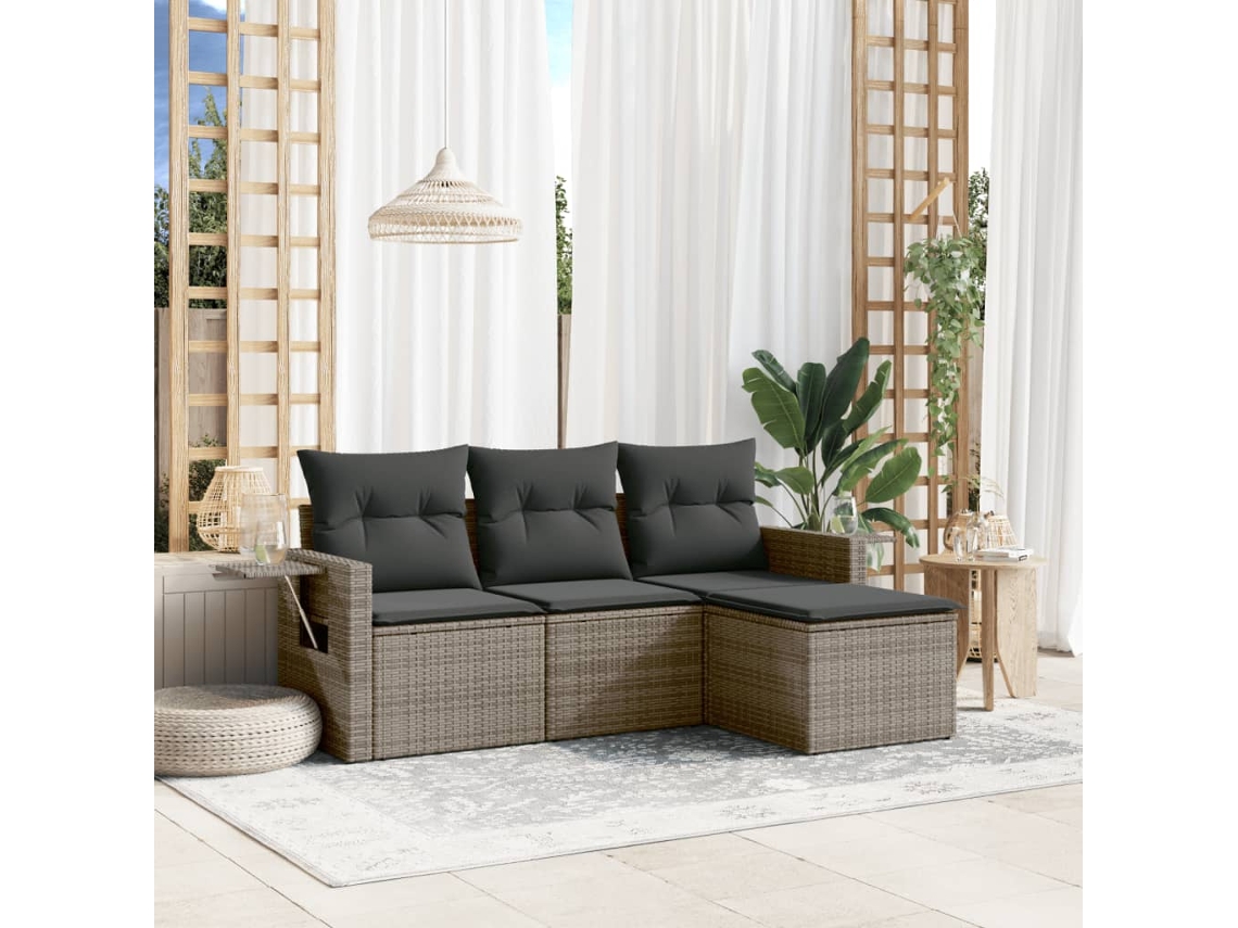 Conjunto de sofás de jardín de 4 piezas DKD Home Decor con cojines de mimbre gris