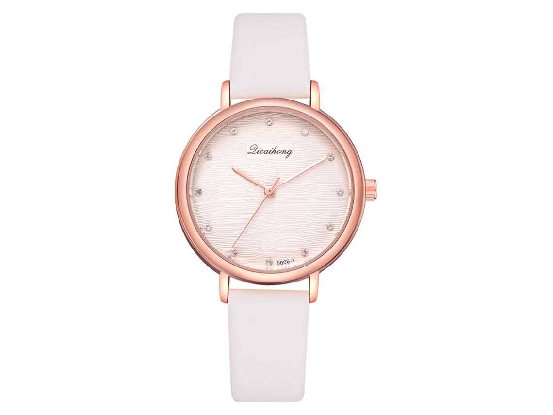 Reloj De Pulsera De Cuarzo Informal Para Mujer Con Diamantes De Imitación Y Correa De Piel Sintética Blanca.