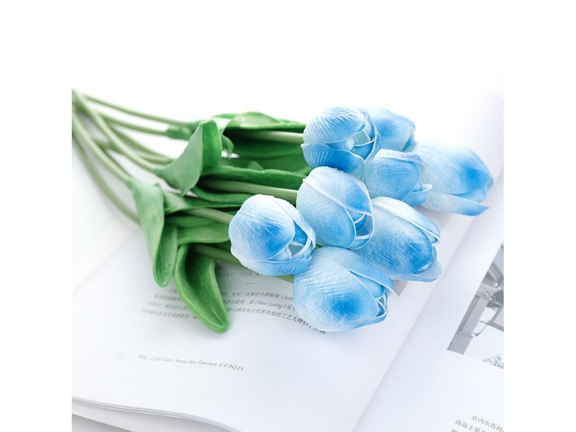 2026-12 Tulipanes Artificiales De 35 Cm, Flores De Poliuretano Suave, Decoración Para Salón, Boda Y Fiestas (azules)