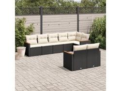 Conjunto de sofá de jardín de 8 piezas con cojines en mimbre sintético negro de DKD Home Decor