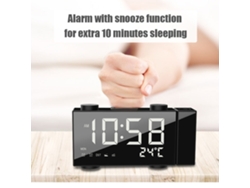 Reloj despertador Baok con proyección de 180°, radio FM, pantalla LED de 6 pulgadas, doble alarma, función de repetición, puerto USB y visualización de la temperatura, ideal para el dormitorio, la cocina y la oficina.