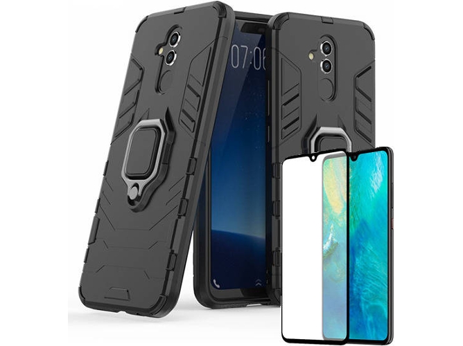 Kit Carcasa y Protector Cristal 5D Huawei Mate 20 Lite Military Defender Negro