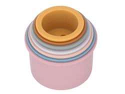 Juego de 7 vasos apilables de silicona con coloridos animales para bebés - Juguetes de baño