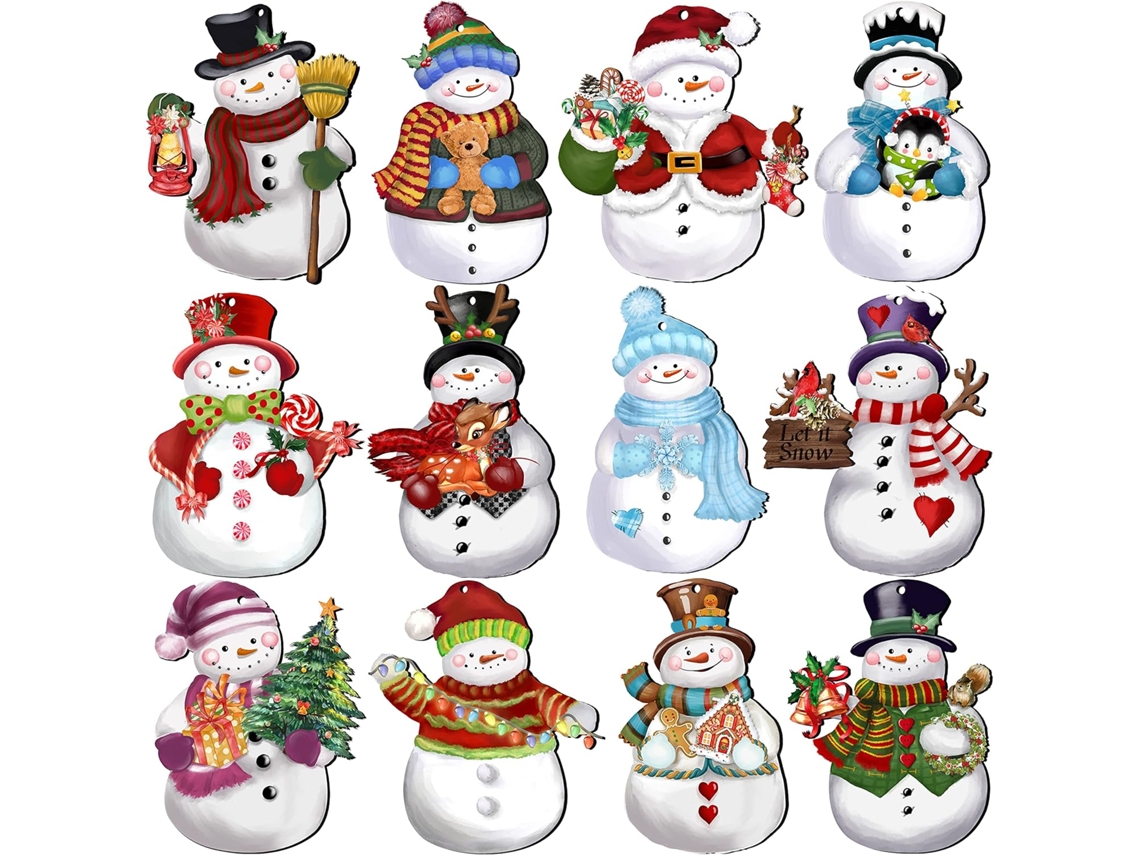 24 adornos de muñeco de nieve de madera: decoraciones para el árbol de Navidad, manualidades y decoración para fiestas navideñas.