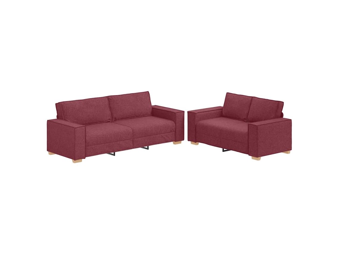 Conjunto de sofá de 2 piezas con cojines en tela color rojo vino. EXCLUSIVO DE MAISON.