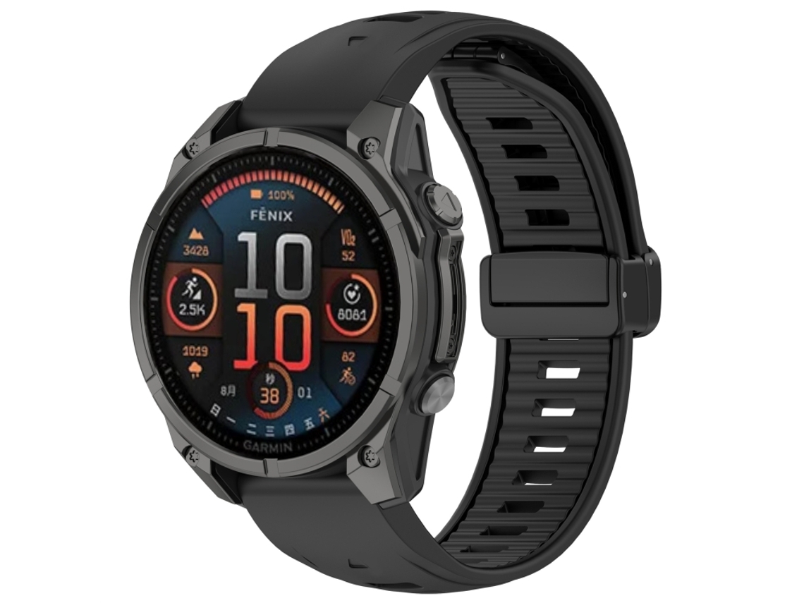 Bracelete Para Garmin Fenix 8 Amoled (43mm) - Silicone Magnético - Duas Cores Preta