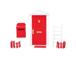 Puerta De Madera En Miniatura Para Casa De Muñecas A Escala 1:12 - Puerta Roja Del Hada De Los Dientes Con Accesorios